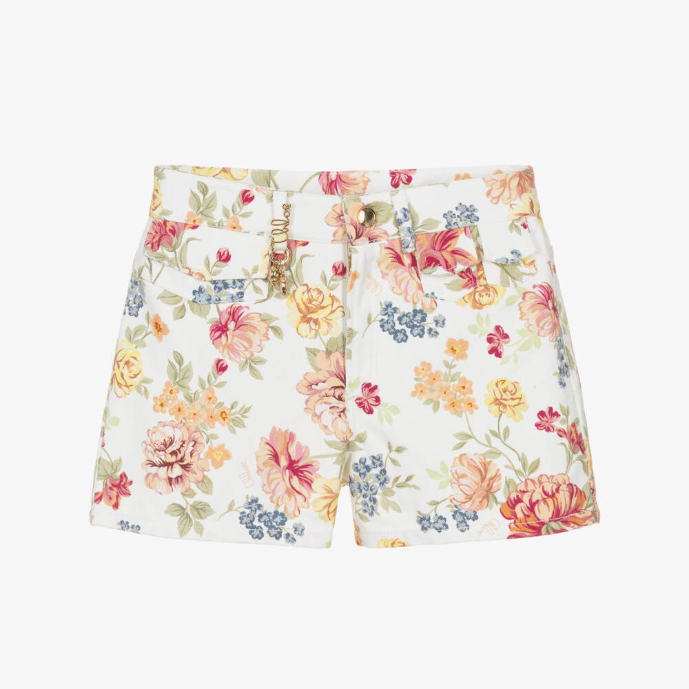 Chloé-Girls Floral-Patterned Denim Shorts | Childrensalon