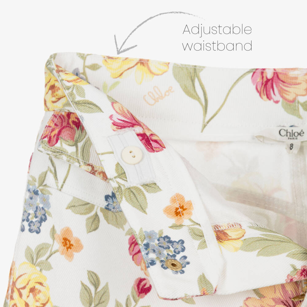 Chloé-Girls Floral-Patterned Denim Shorts | Childrensalon