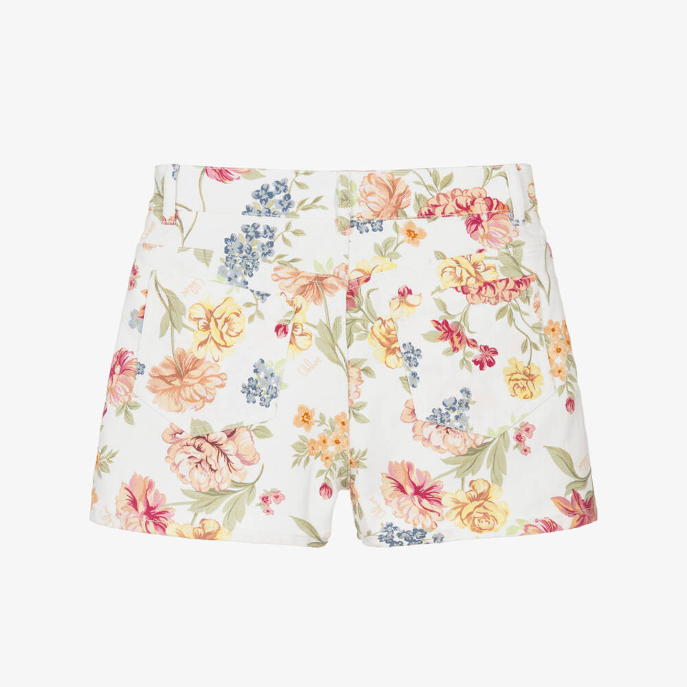 Chloé-Girls Floral-Patterned Denim Shorts | Childrensalon