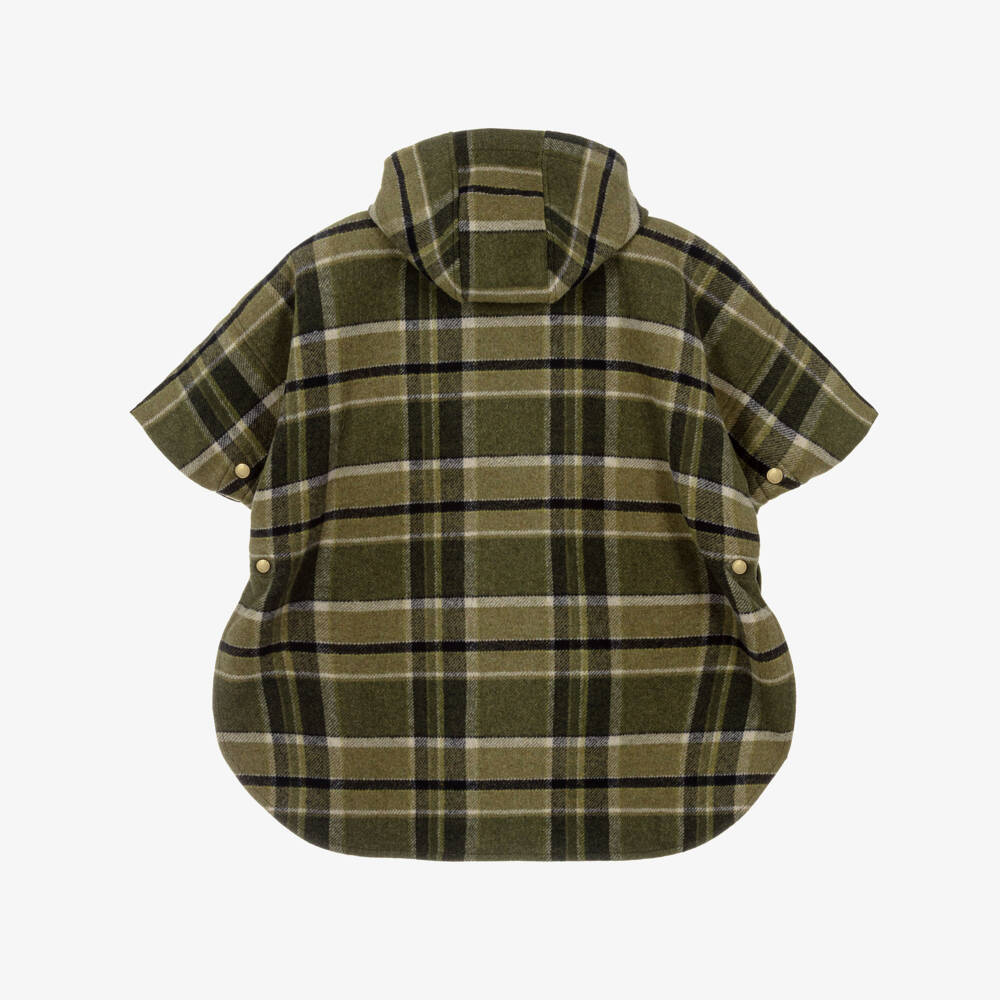 Chloé-Girls Green Plaid Hooded Cape | Childrensalon