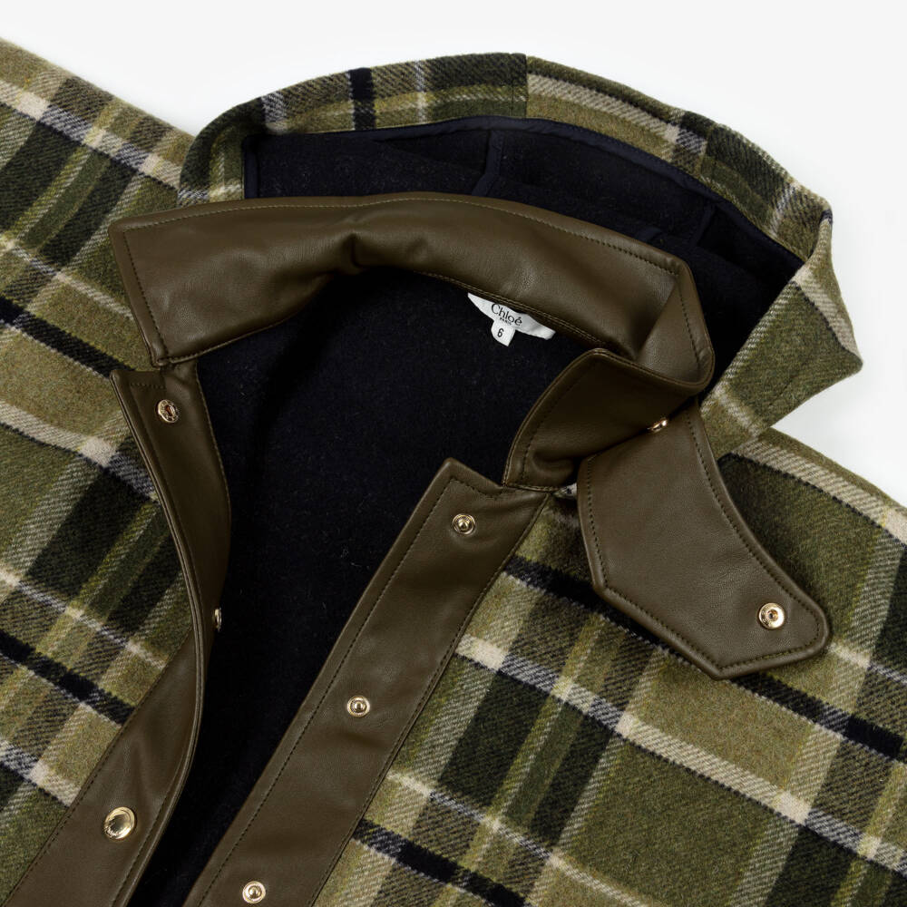 Chloé-Накидка с капюшоном зелёная в клетку для девочек | Childrensalon