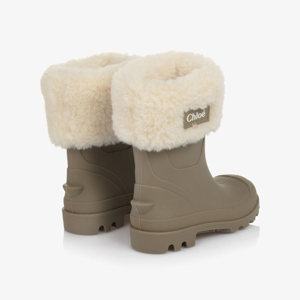 Chloé-Girls Green Rubber & Faux Fur Rain Boots | Childrensalon