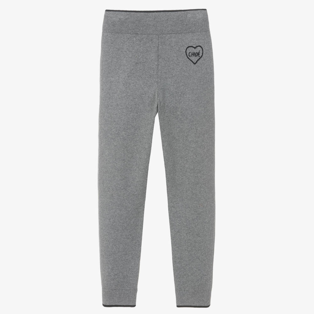 Chloé-Girls Grey Cotton Knit Joggers | Childrensalon