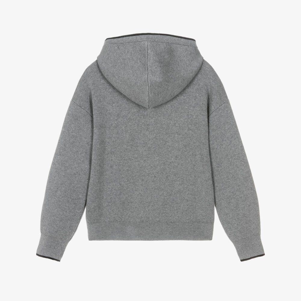 Chloé-Girls Grey Cotton Knit Zip-Up Top | Childrensalon