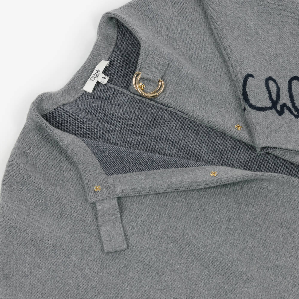 Chloé-Girls Grey Cotton & Wool Knit Cape | Childrensalon