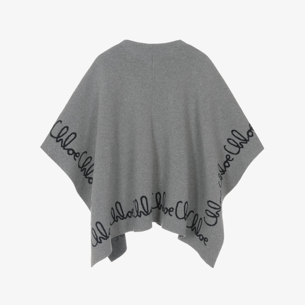 Chloé-Girls Grey Cotton & Wool Knit Cape | Childrensalon