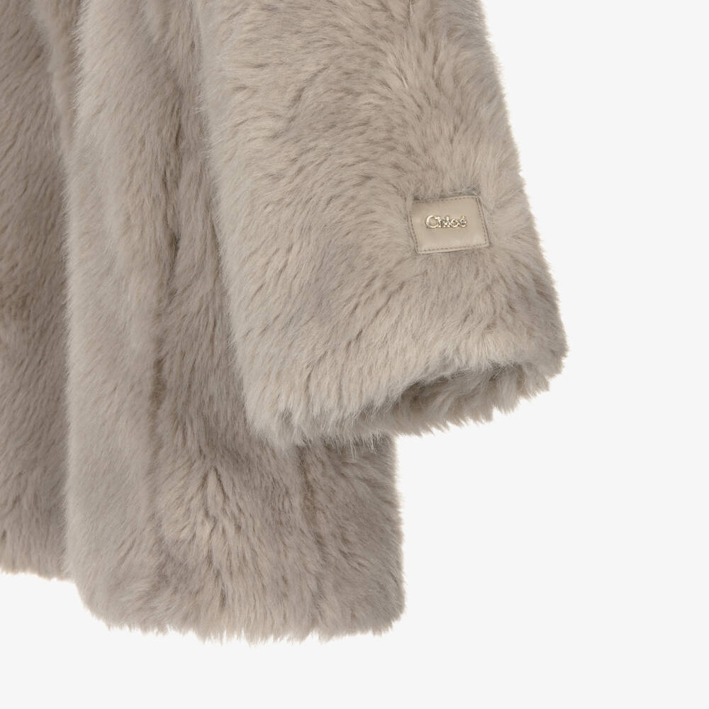 Chloé-Girls Grey Faux Fur Coat | Childrensalon