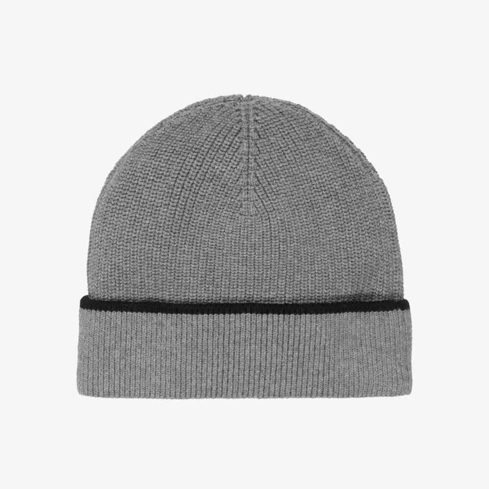 Chloé-Girls Grey Knitted Beanie Hat with Heart Logo | Childrensalon
