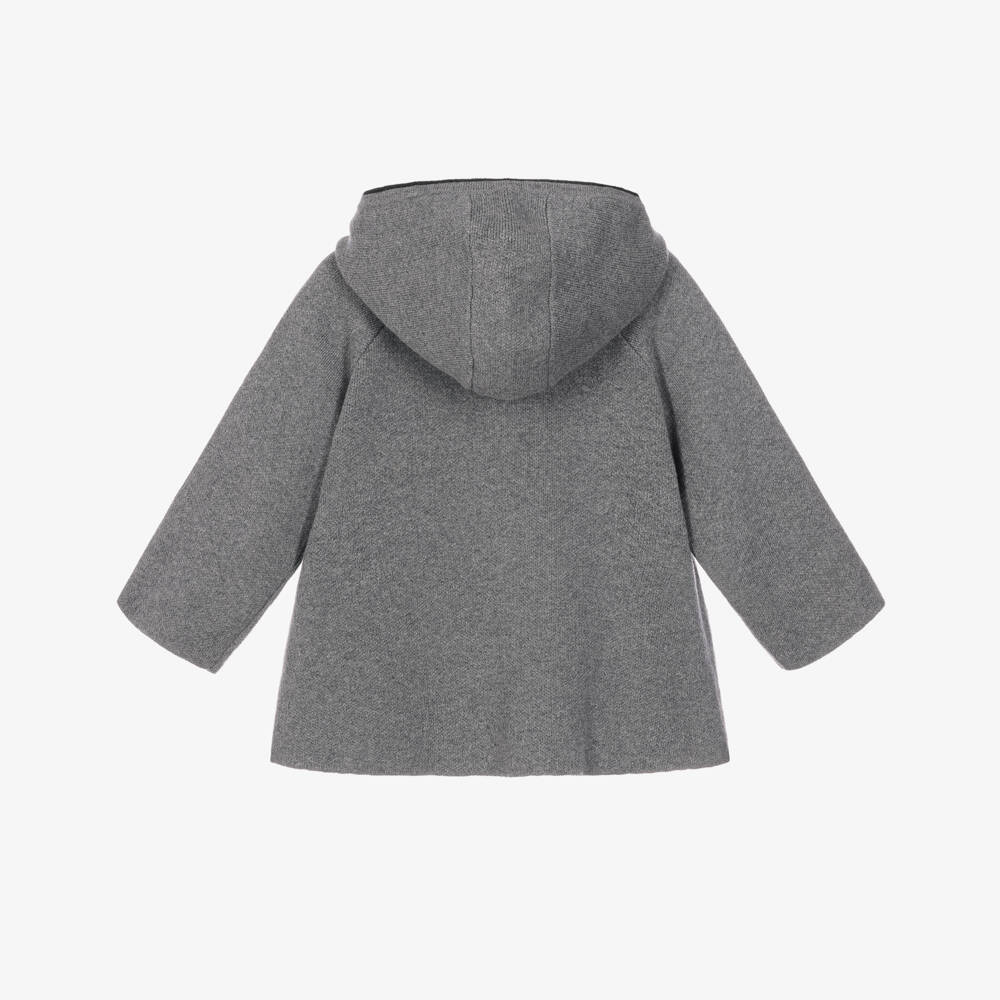 Chloé-Girls Grey Knitted Coat with Heart Logo Embroidery | Childrensalon