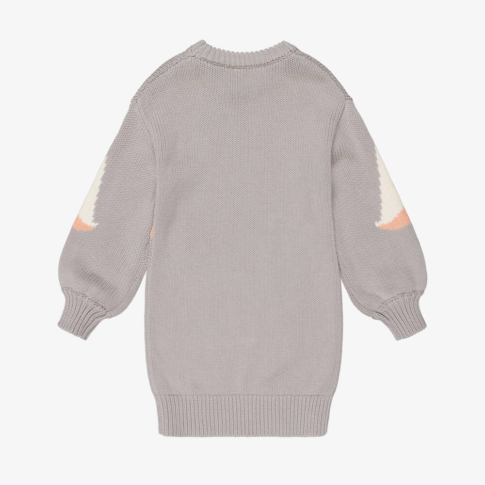 Chloé-Girls Grey Knitted Flamingo Sweater Dress | Childrensalon