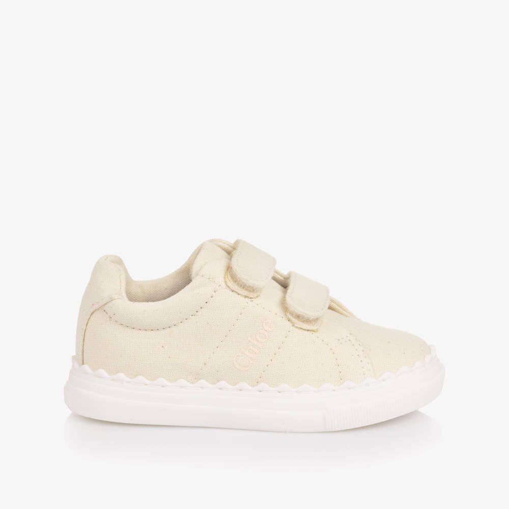 Chloé-Girls Ivory Canvas Lauren Velcro Strap Trainers | Childrensalon