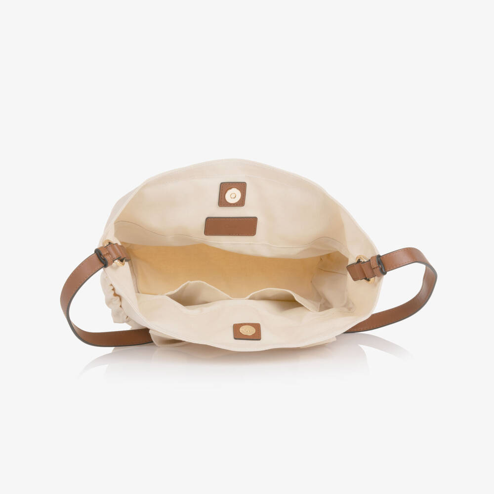 Chloé-Girls Ivory Canvas Tote Bag with Embroidered Logo (40cm) | Childrensalon