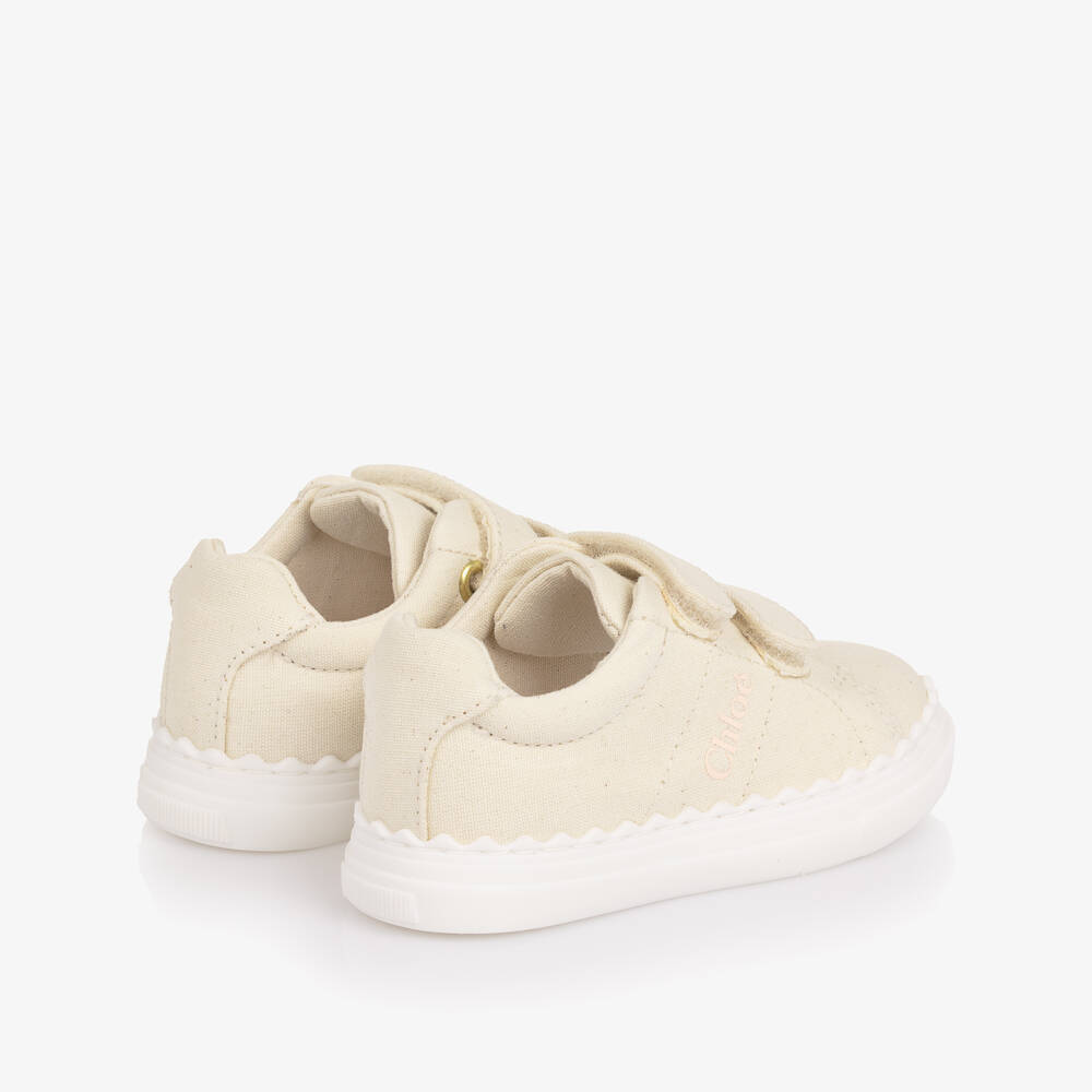 Chloé-Girls Ivory Canvas Velcro Strap Trainers | Childrensalon
