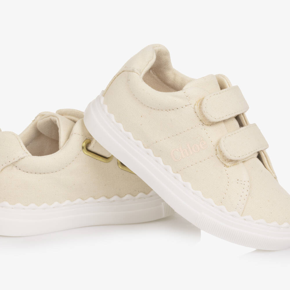 Chloé-Girls Ivory Canvas Velcro Strap Trainers | Childrensalon
