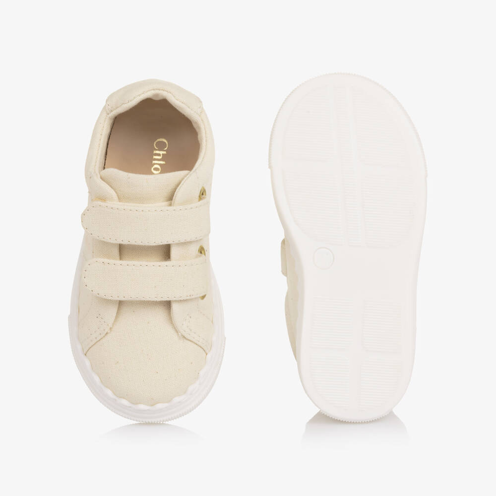 Chloé-Girls Ivory Canvas Velcro Strap Trainers | Childrensalon