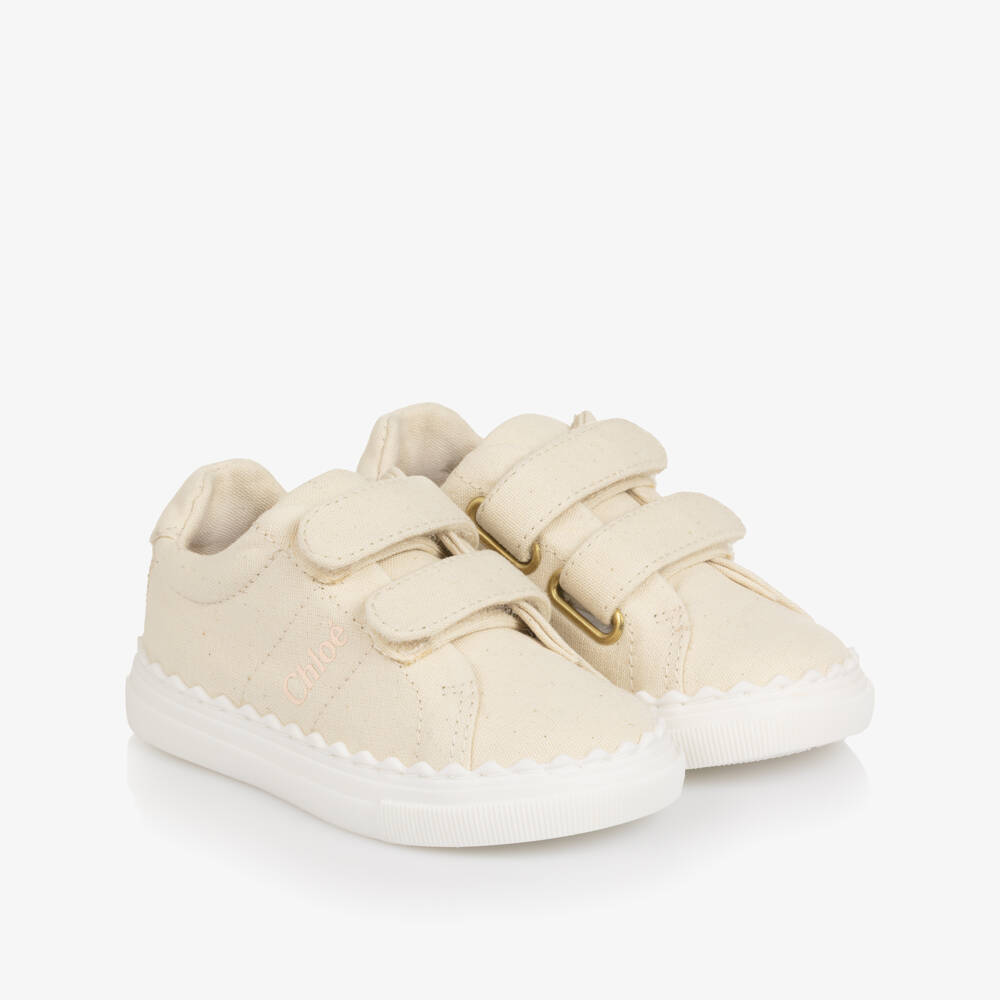Chloé-Girls Ivory Canvas Velcro Strap Trainers | Childrensalon