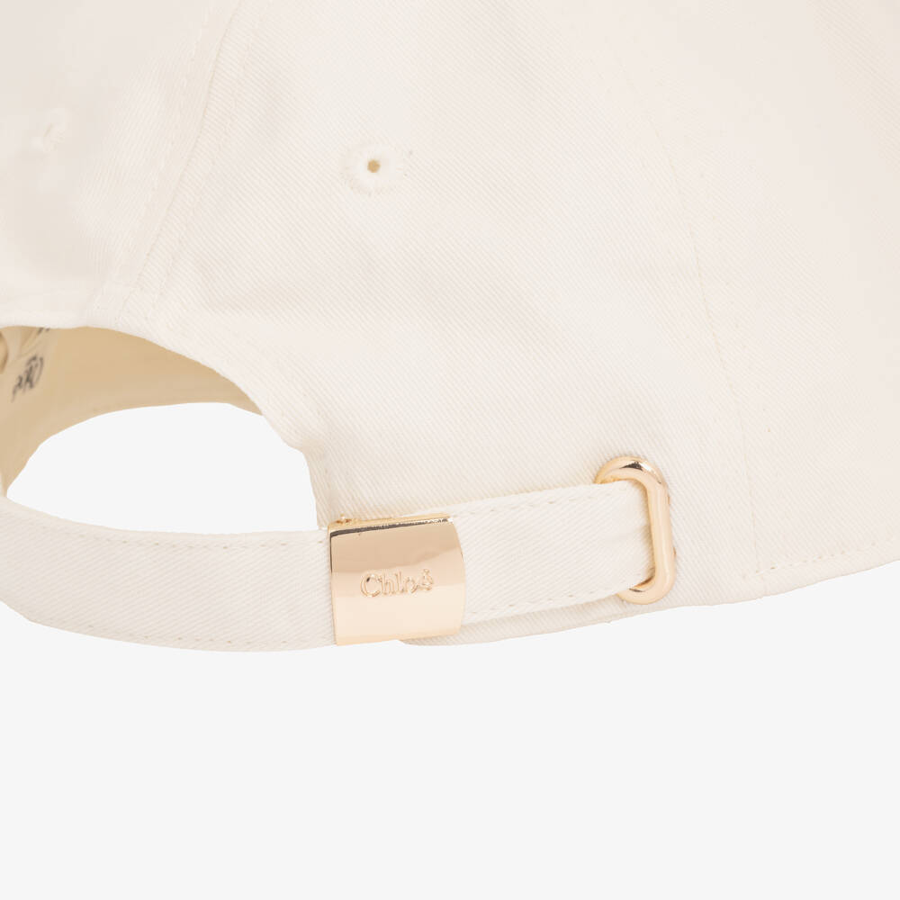 Chloé-Girls Ivory Cotton Cap with Embroidered Logo | Childrensalon