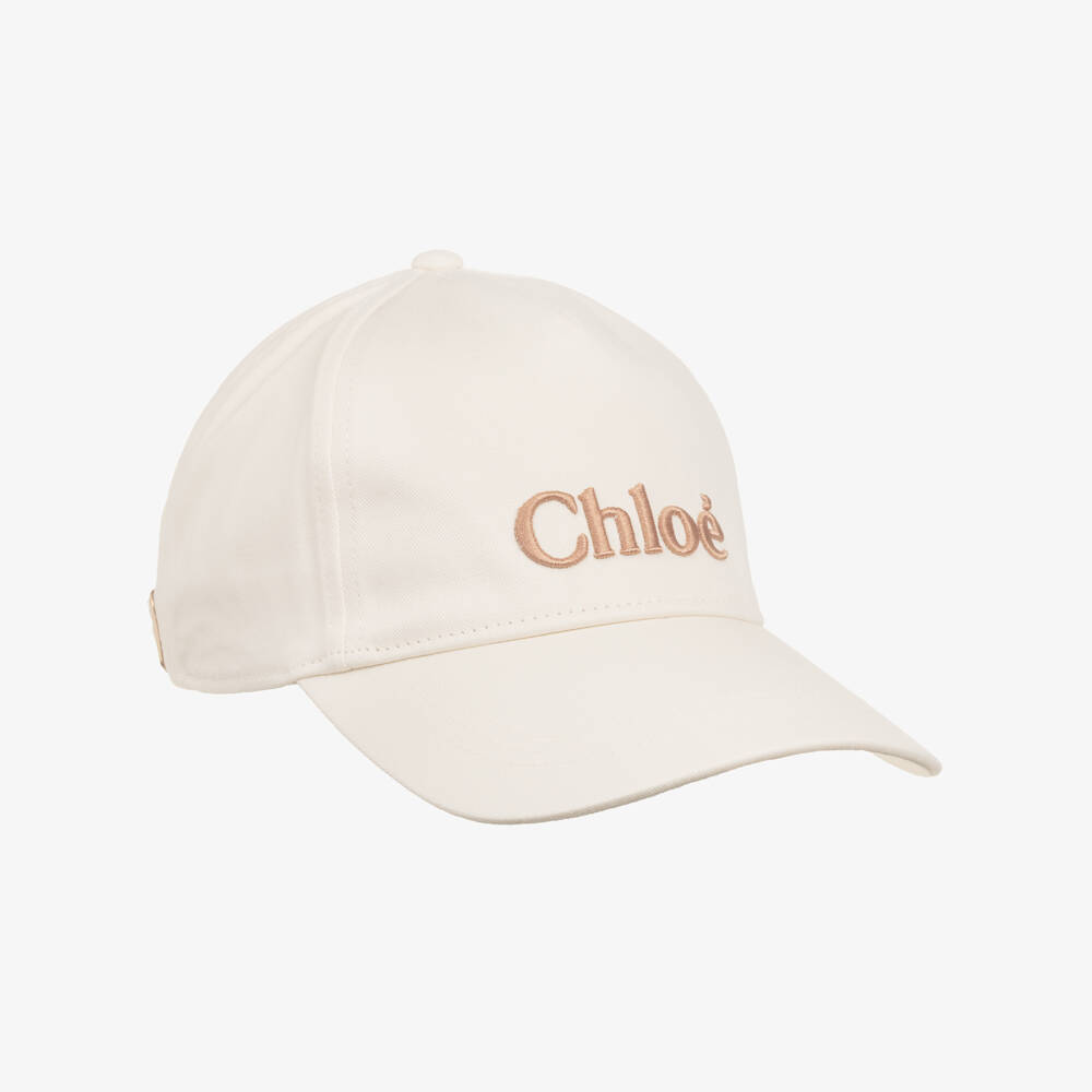 Chloé-Girls Ivory Cotton Cap with Embroidered Logo | Childrensalon