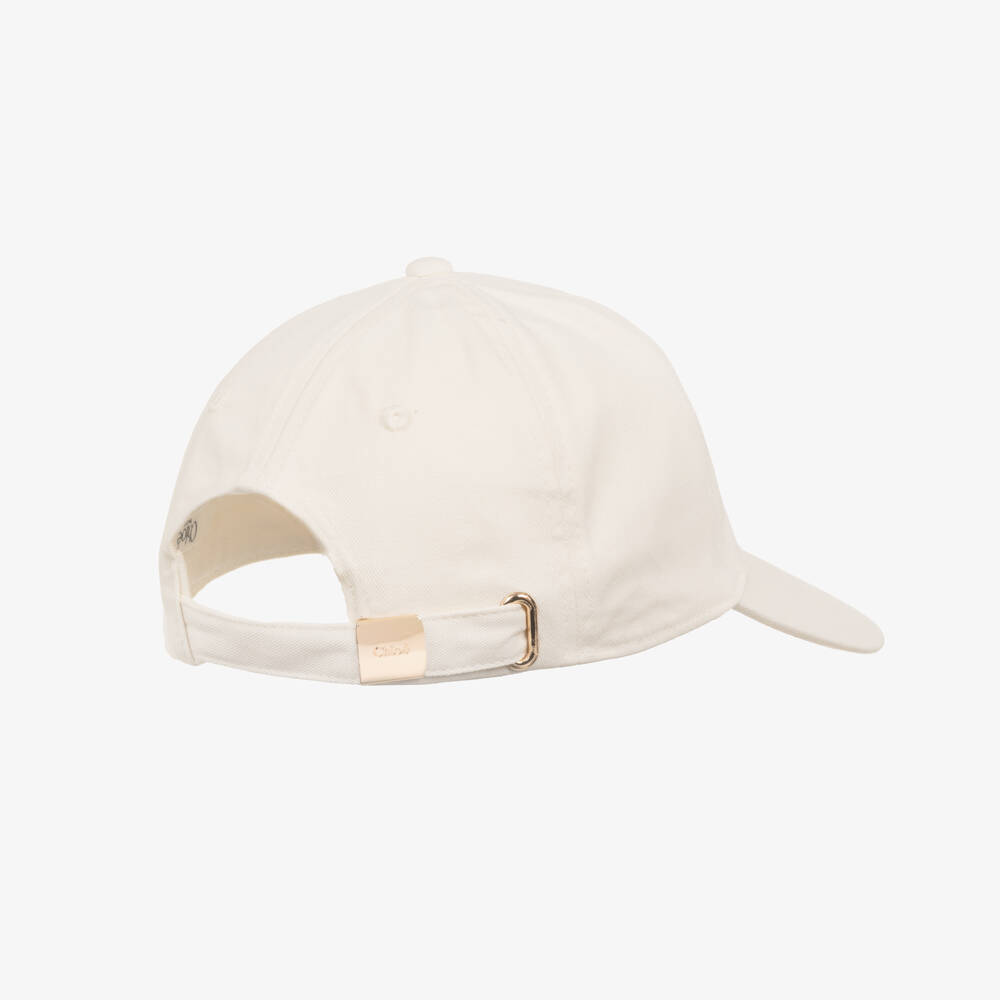 Chloé-Girls Ivory Cotton Cap with Embroidered Logo | Childrensalon