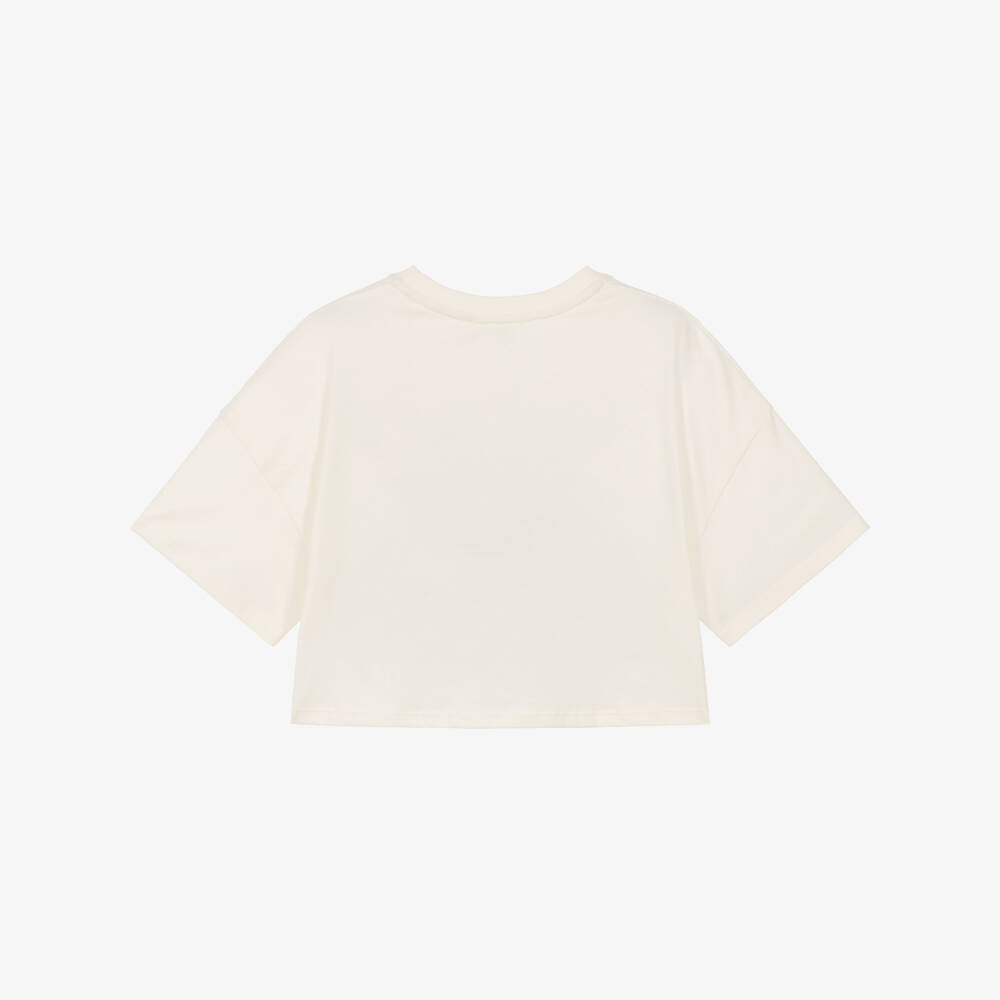 Chloé-Girls Ivory Cotton Cropped Logo T-Shirt | Childrensalon