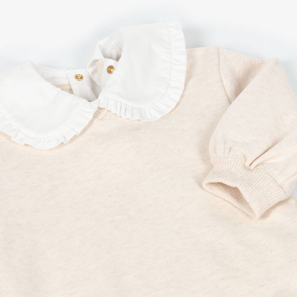 Chloé-Girls Ivory Cotton Jersey Dress with Collar | Childrensalon
