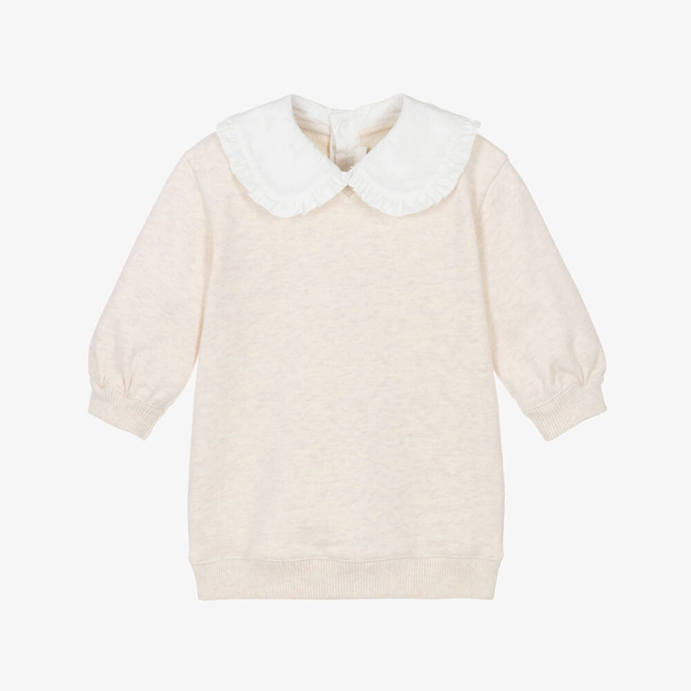 Chloé-Girls Ivory Cotton Jersey Dress with Collar | Childrensalon