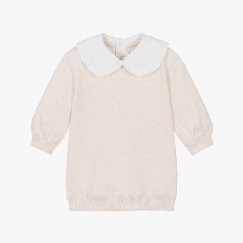 Chloé-Girls Ivory Cotton Jersey Dress with Collar | Childrensalon