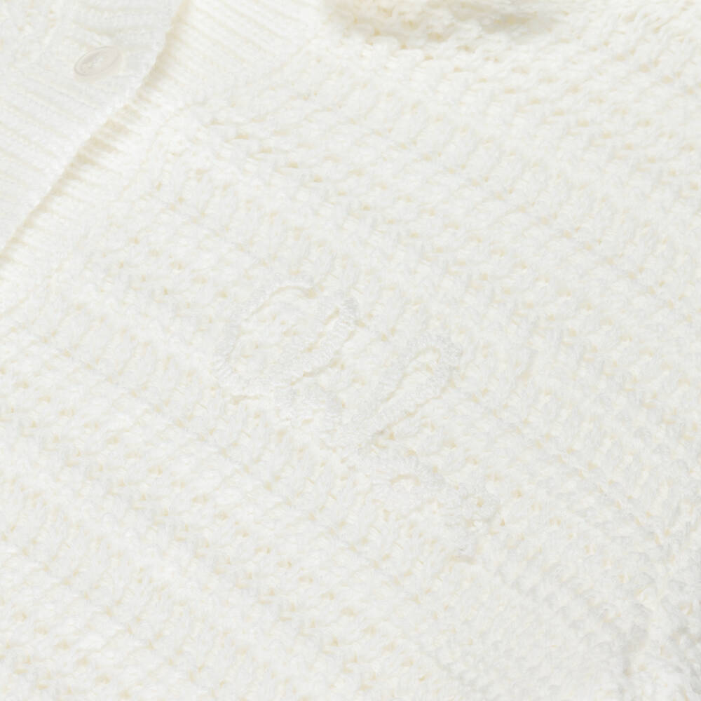 Chloé-Girls Ivory Cotton Knit Cardigan with Ruffles | Childrensalon