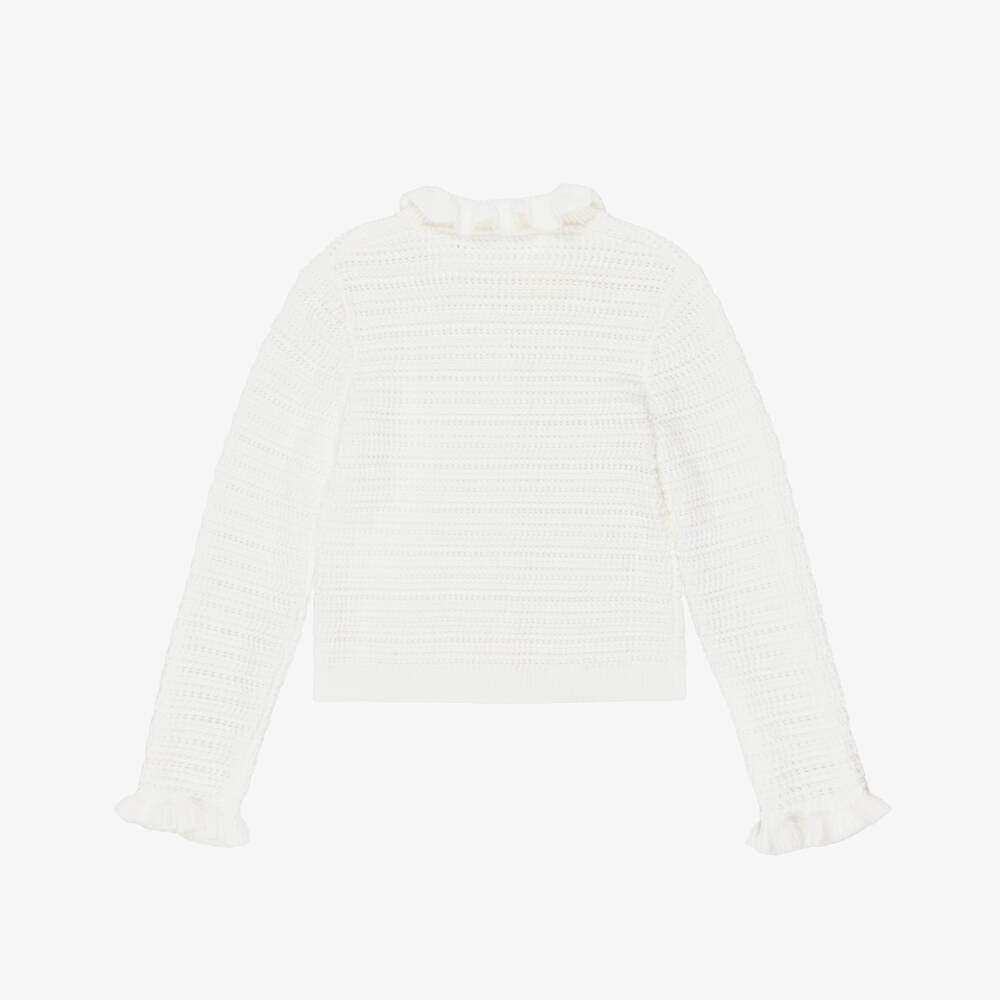 Chloé-Girls Ivory Cotton Knit Cardigan with Ruffles | Childrensalon
