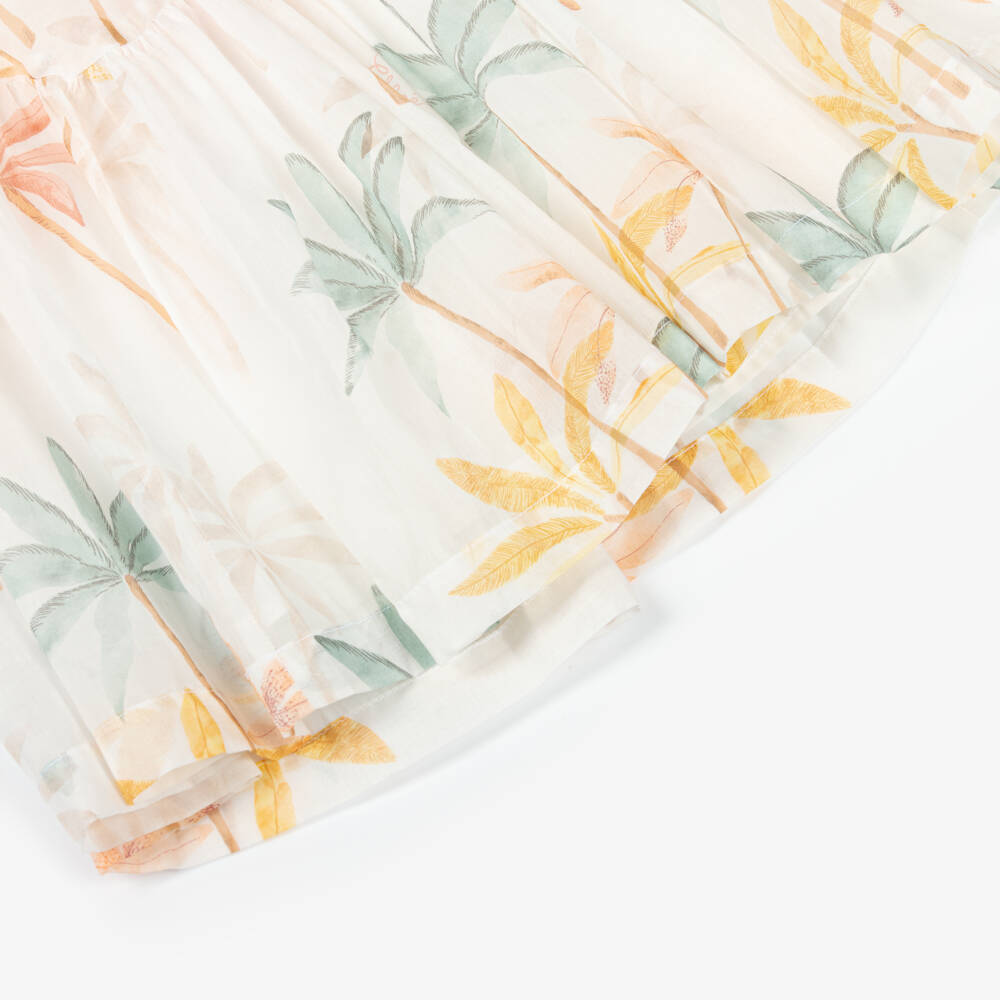 Chloé-Girls Ivory Cotton Palm Tree Dress | Childrensalon