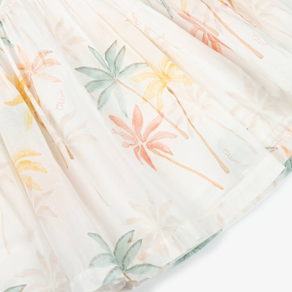 Chloé-Girls Ivory Cotton Palm Tree Print Skirt | Childrensalon