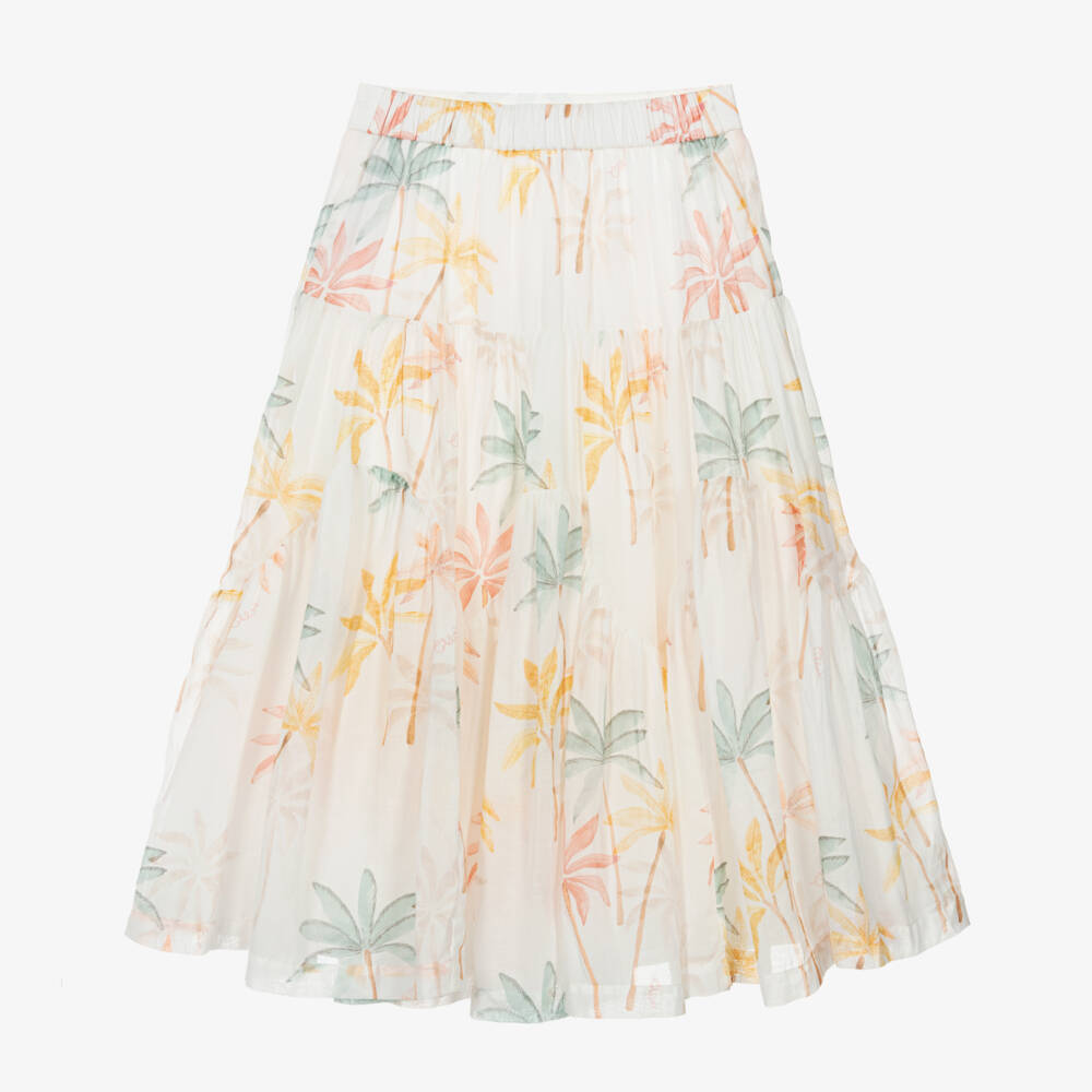 Chloé-Girls Ivory Cotton Palm Tree Print Skirt | Childrensalon