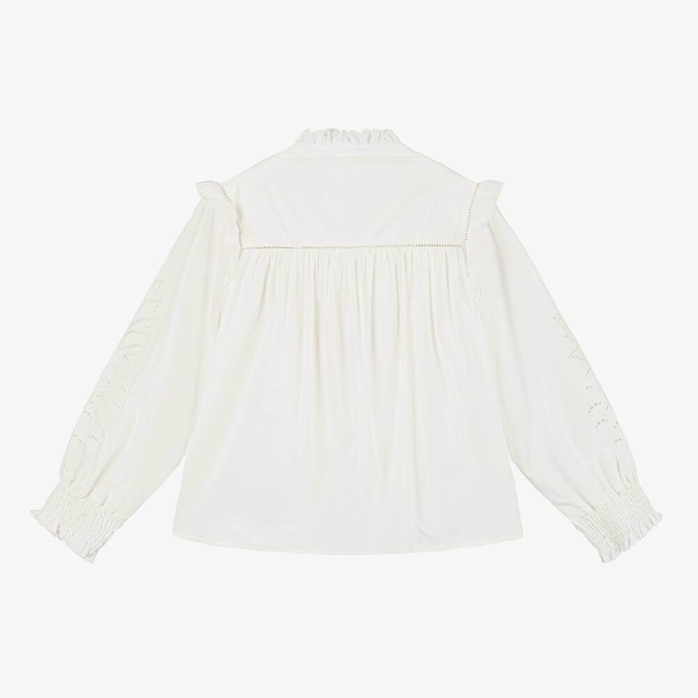 Chloé-Girls Ivory Cotton Ruffle Blouse | Childrensalon