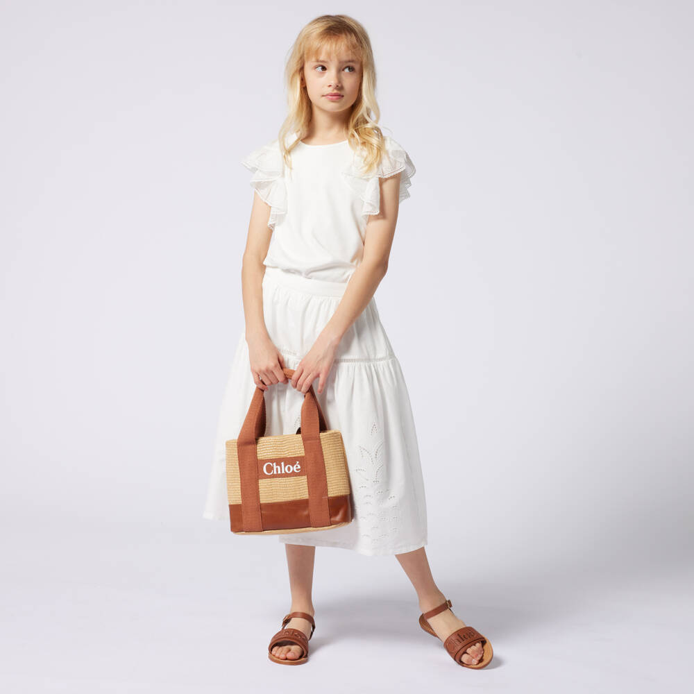 Chloé-Girls Ivory Cotton Ruffle Sleeve T-Shirt | Childrensalon