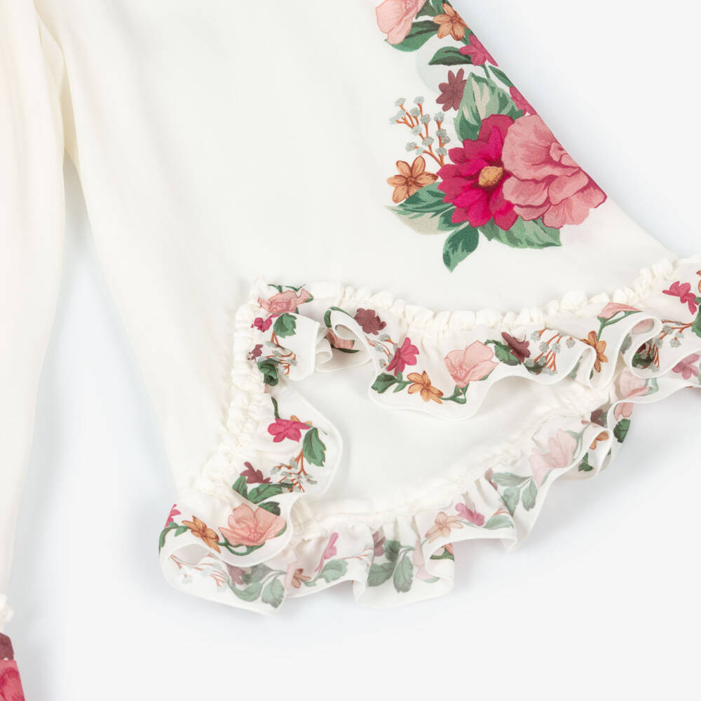 Chloé-Girls Ivory Crêpe Floral Print Ruffle Dress | Childrensalon