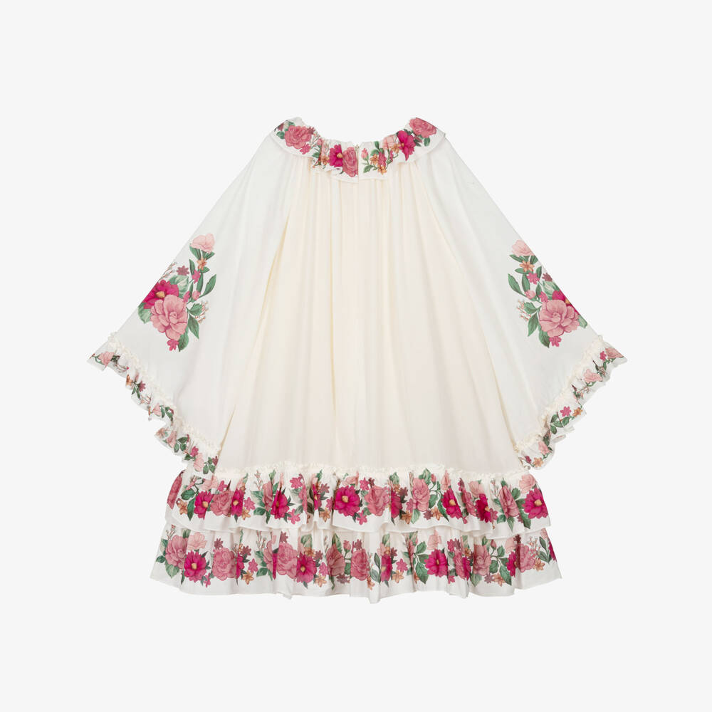 Chloé-Girls Ivory Crêpe Floral Print Ruffle Dress | Childrensalon