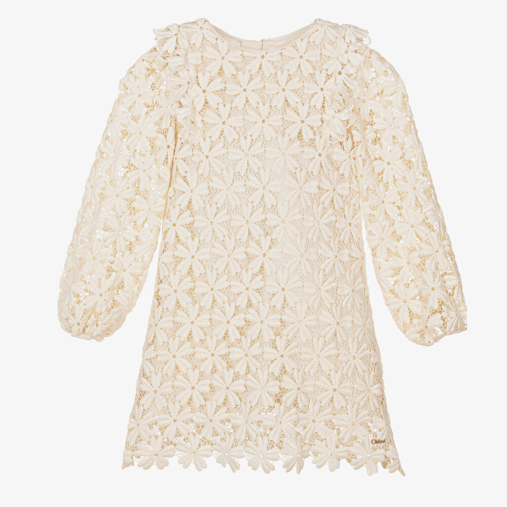 Chlo - Girls Ivory Floral Guipure Lace Dress | Childrensalon