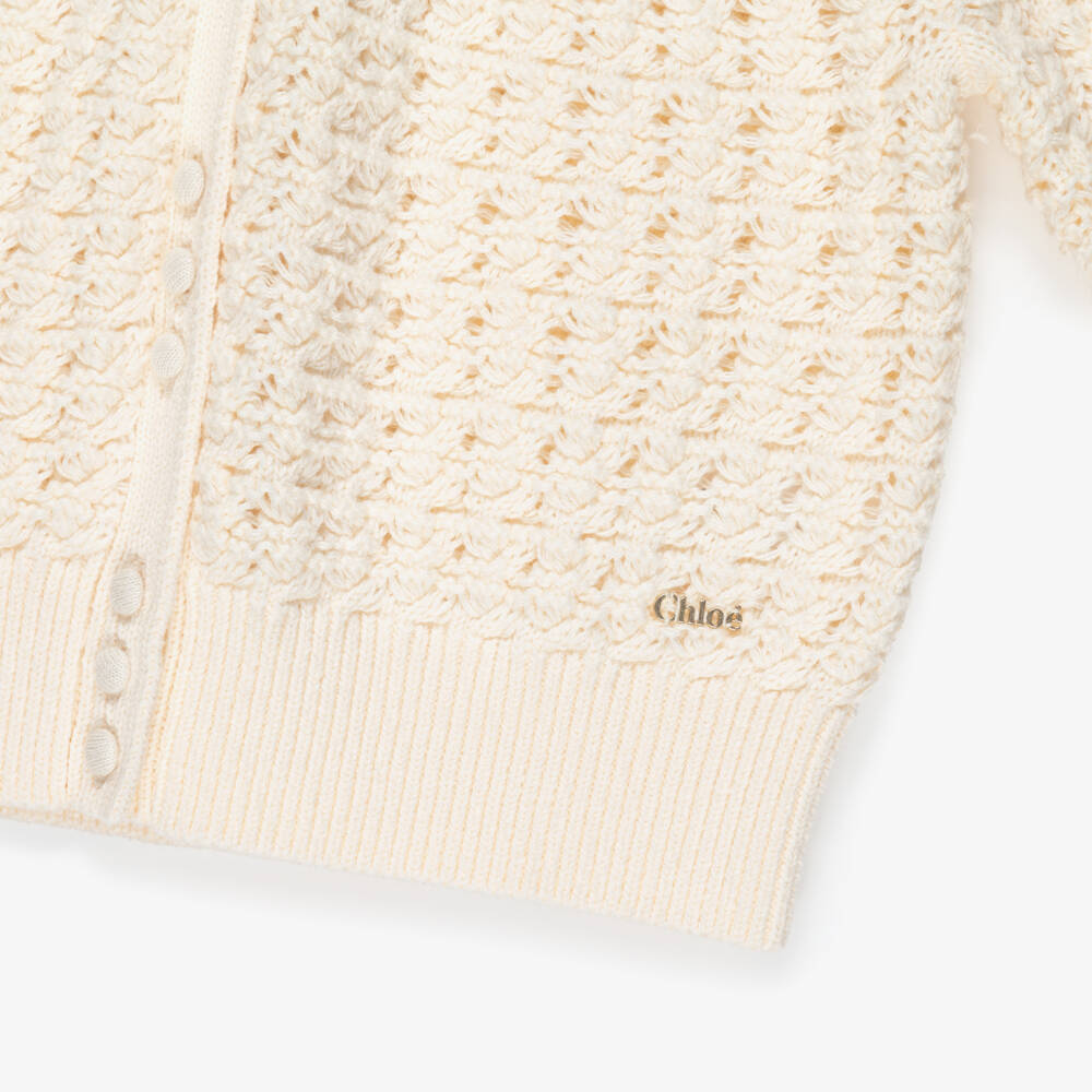 Chloé-Girls Ivory Knitted Cotton Cardigan | Childrensalon