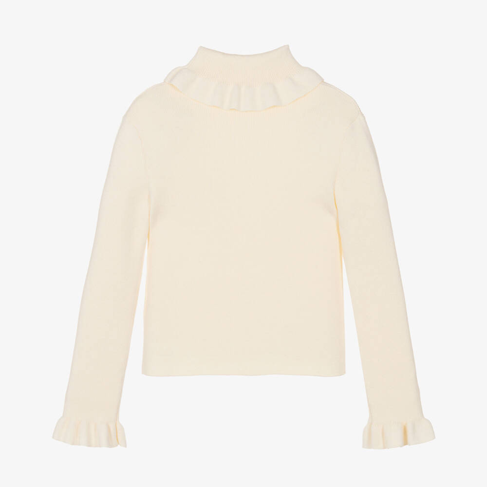 Chloé-Girls Ivory Knitted Ruffle Roll Neck Top | Childrensalon