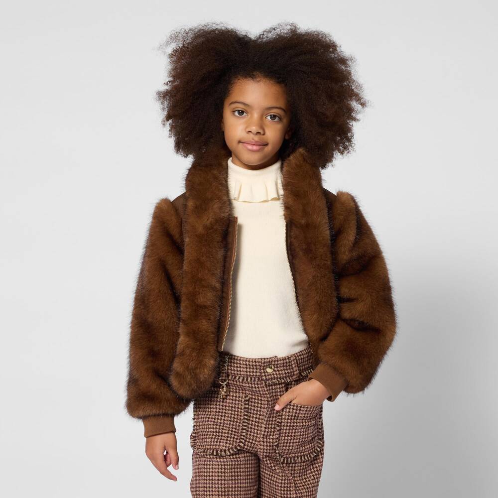 Chloé-Girls Ivory Knitted Ruffle Roll Neck Top | Childrensalon