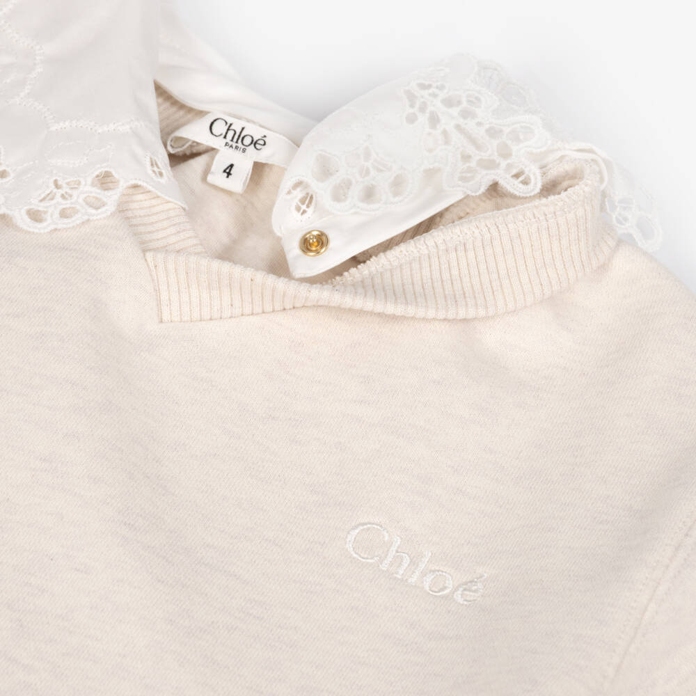 Chloé-Girls Ivory Layered Jersey Dress with Broderie Collar | Childrensalon