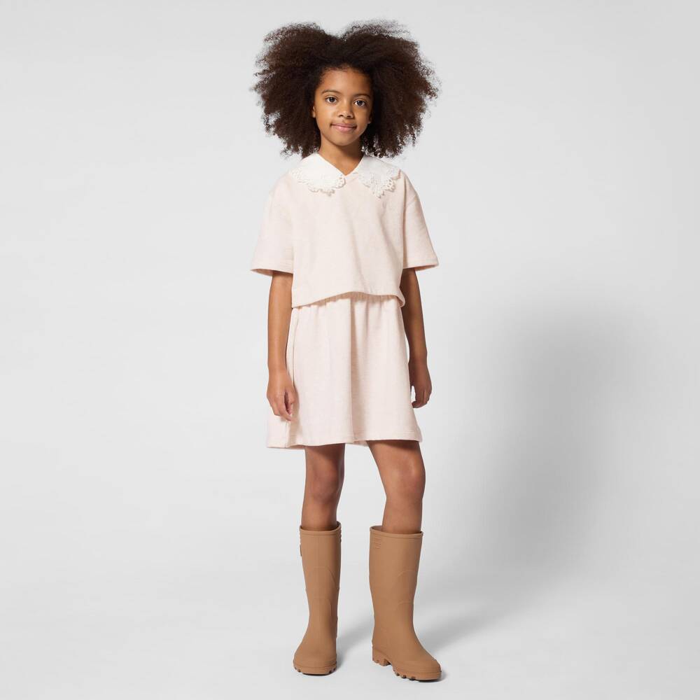 Chloé-Girls Ivory Layered Jersey Dress with Broderie Collar | Childrensalon