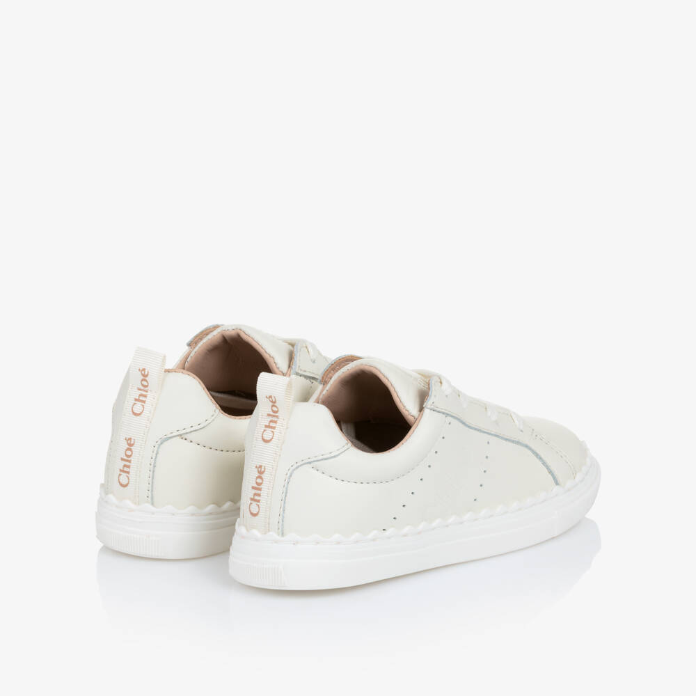 Chloé-Girls Ivory Leather Lace-Up Trainers | Childrensalon
