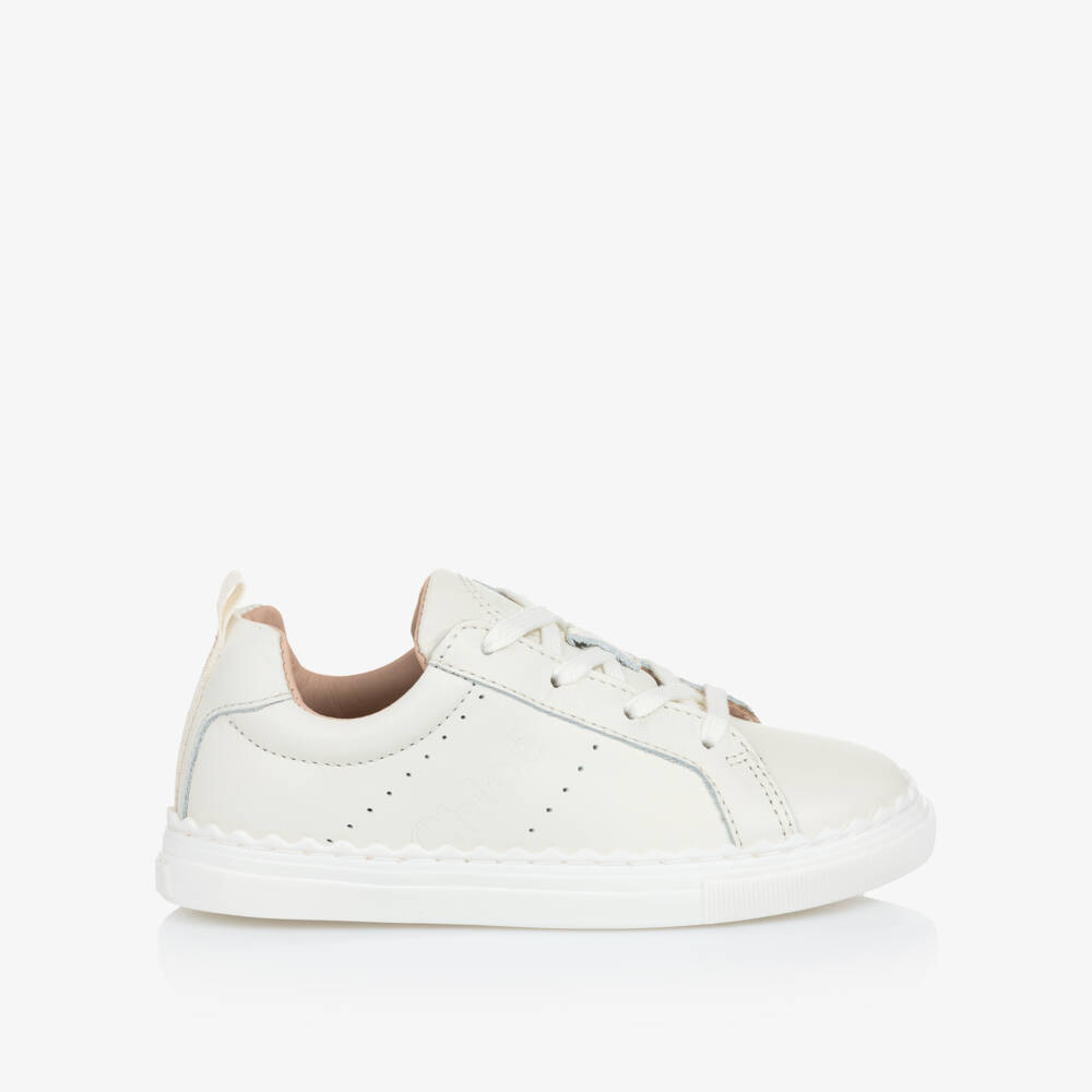 Chloé-Girls Ivory Leather Lace-Up Trainers | Childrensalon