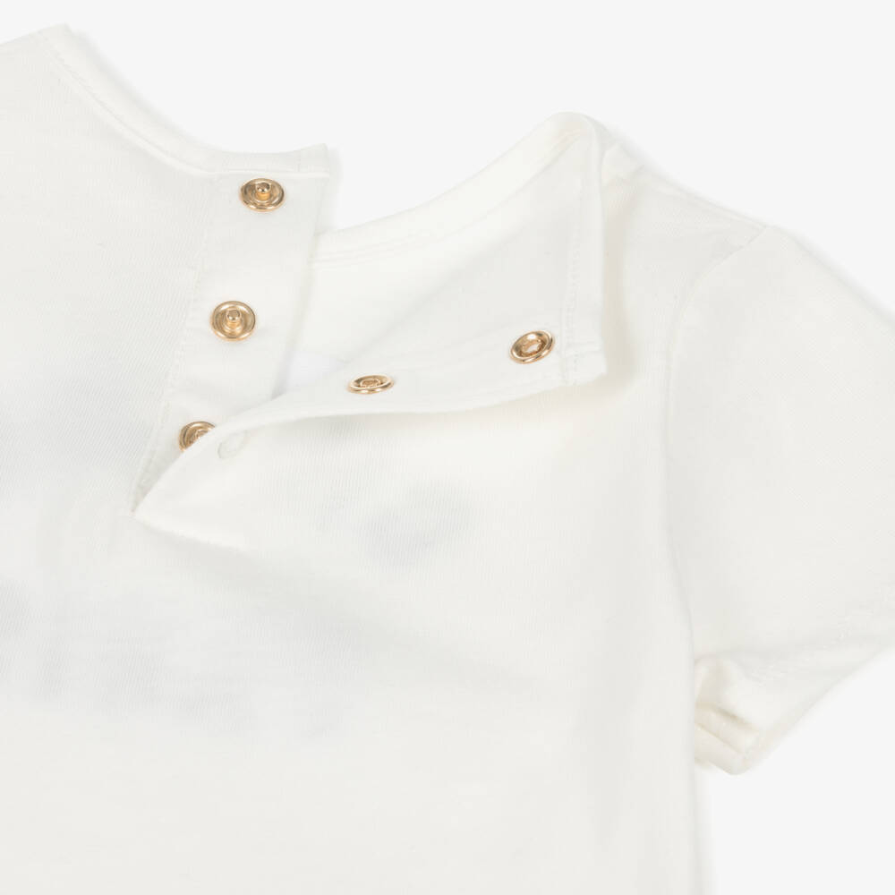 Chloé-Girls Ivory Logo Print Cotton T-Shirt | Childrensalon