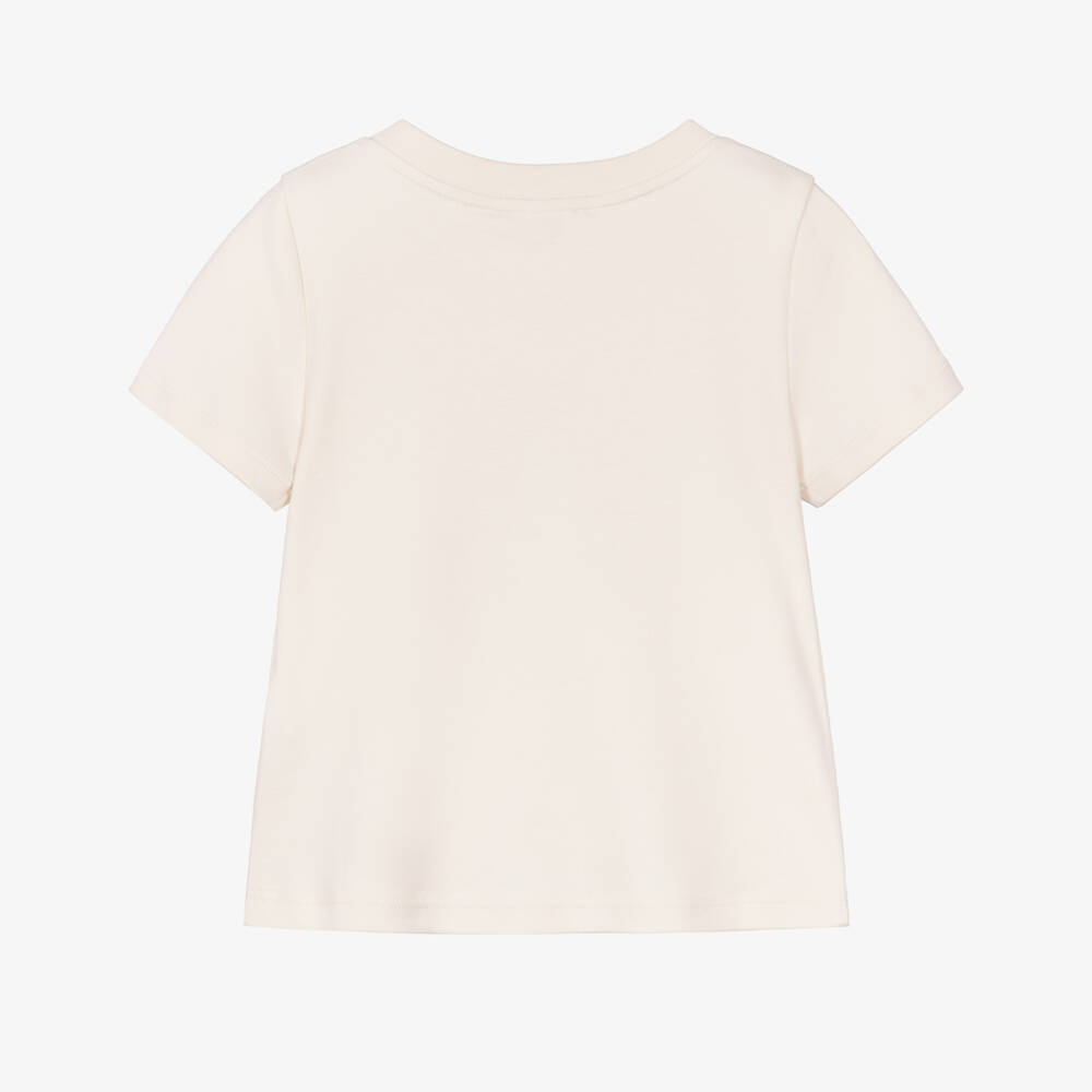 Chloé-Girls Ivory Organic Cotton Flocked Floral T-Shirt | Childrensalon