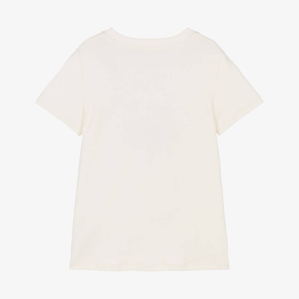 Chloé-Girls Ivory Organic Cotton Flocked Floral T-Shirt | Childrensalon