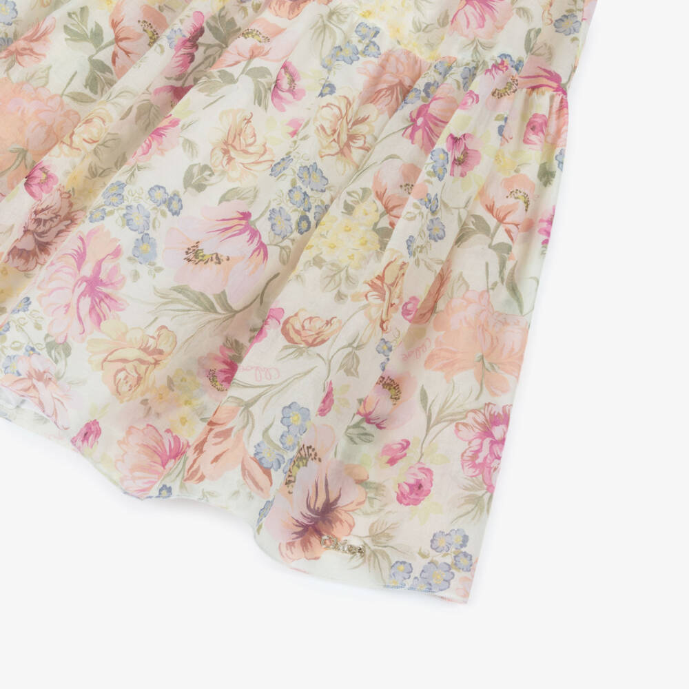 Chloé-Girls Ivory & Pink Floral Cotton Summer Dress | Childrensalon