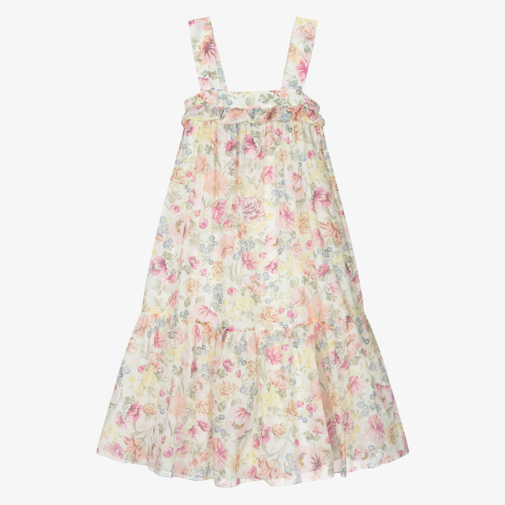 Chloé-Girls Ivory & Pink Floral Cotton Summer Dress | Childrensalon
