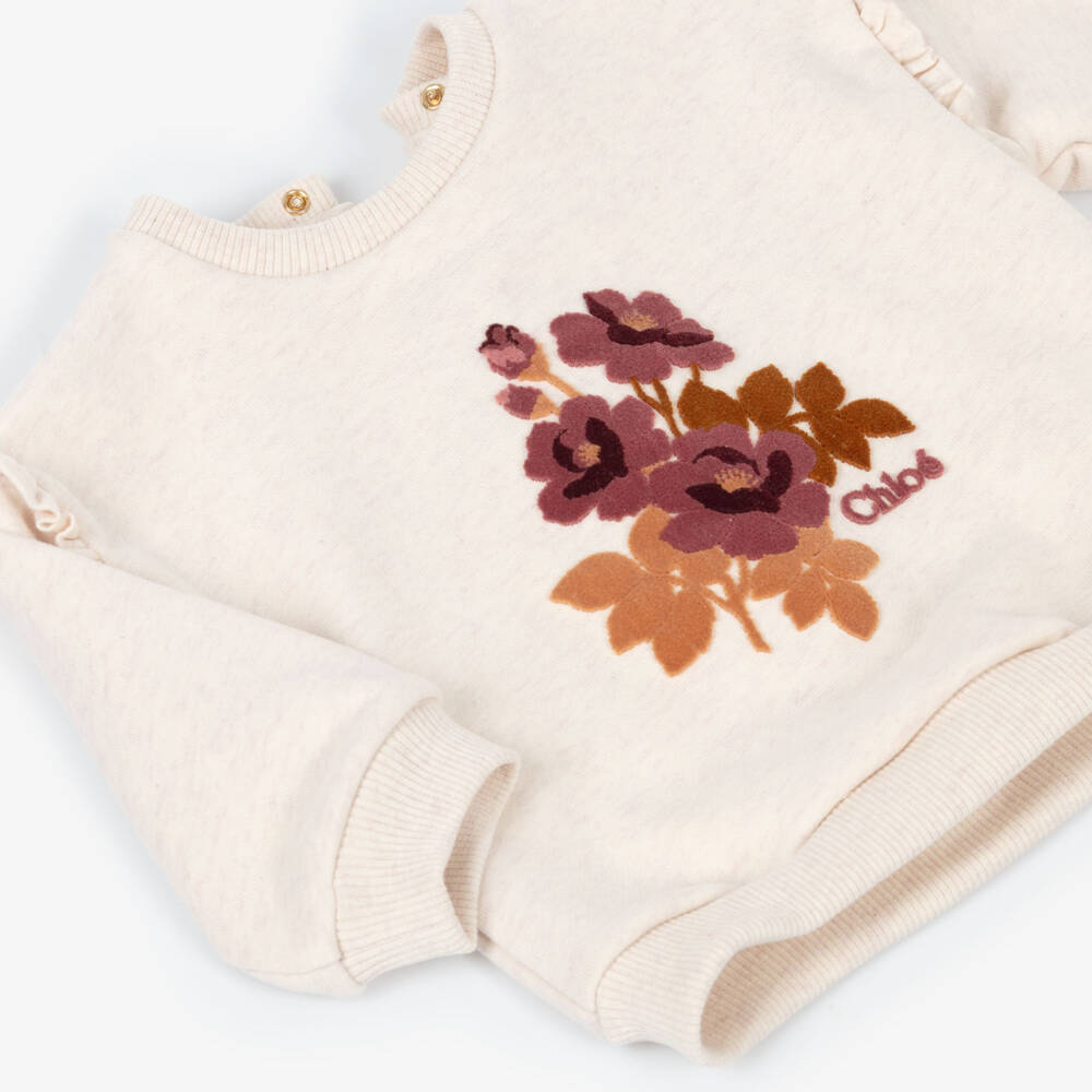 Chloé-Girls Ivory & Pink Marl Cotton Sweatshirt | Childrensalon